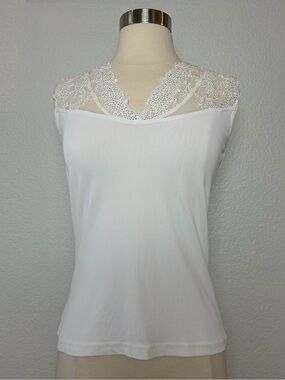 Etincelle Couture Paris Tank Top Women's T3/M White Lace Stretch Made In France